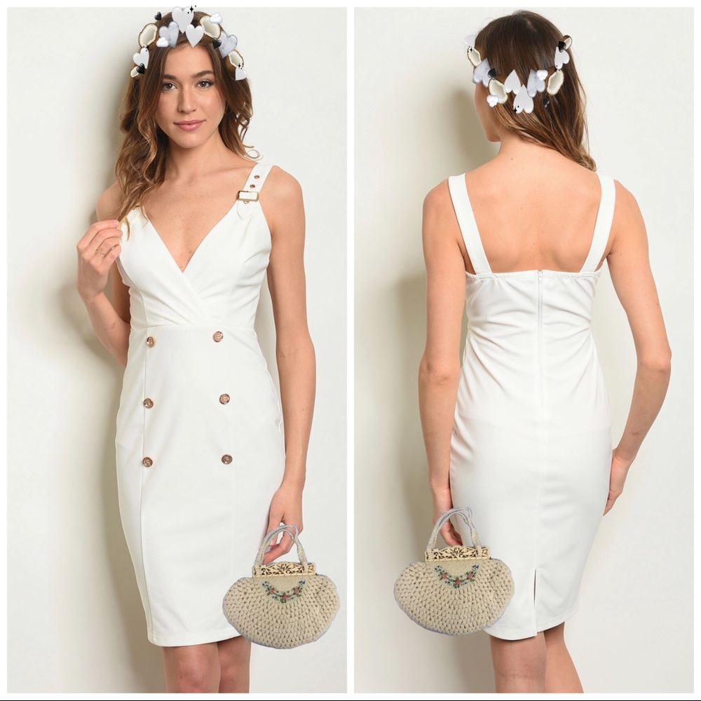 🕊 White Button & Buckle strap Bodycon Fit Dress